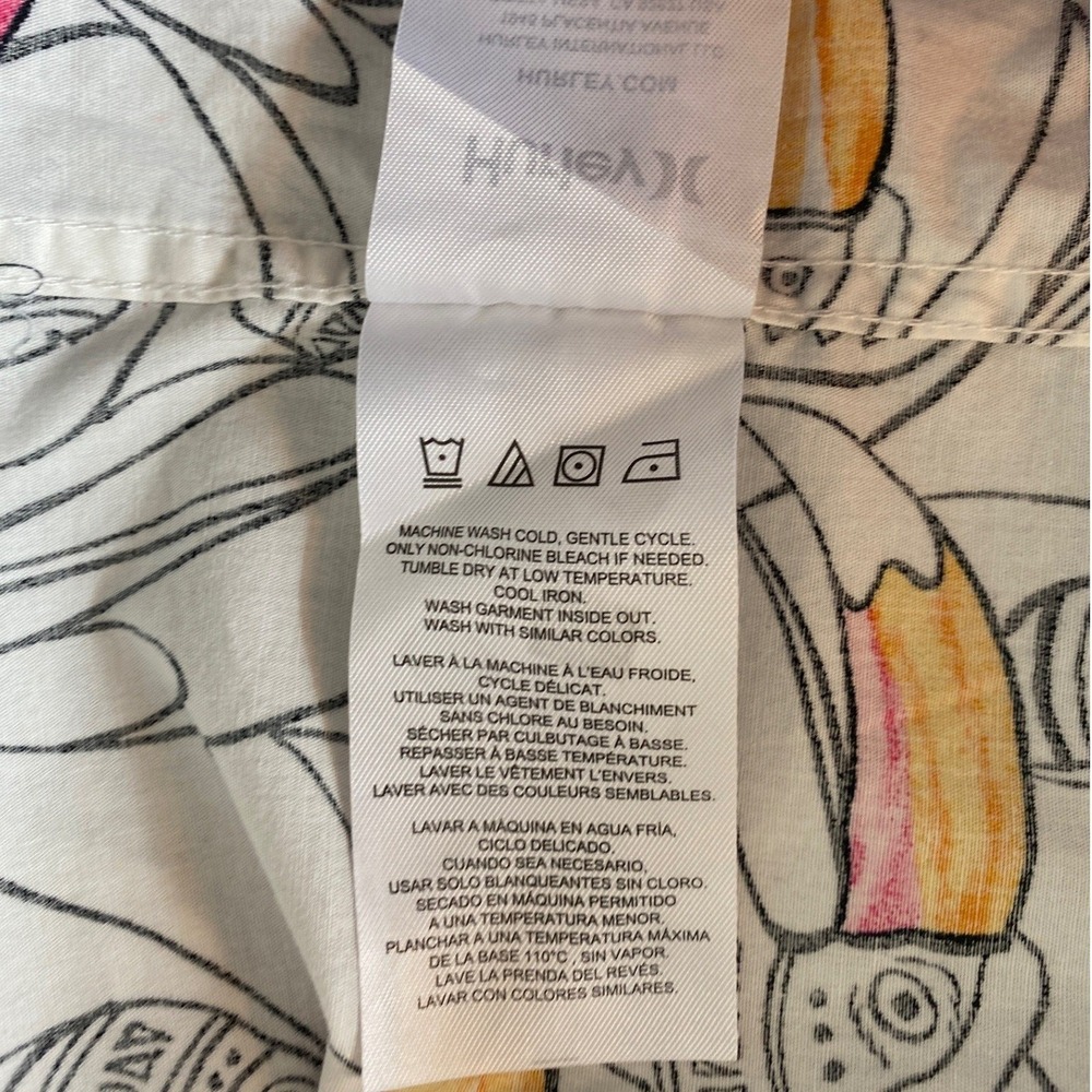 Hurley Mens Toucan Print Short Sleeve Button Down Shirt White Pink Large - Picture 6 of 9